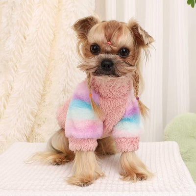 Dog Sweaters for Small Dogs, Chihuahua Fleece Clothes, Clothes Winter Warm Puppy Boys Girls, Rainbow Sleeve Sweater,Tiny Outfits Teacup Yorkie (Pink, XX-Small)