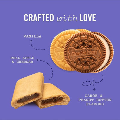 Three Dog Bakery Classic Cookies Dog Treats Variety Pack - Peanut Butter, Vanilla, & Carob Crunchy Treats for Dogs - 3 Pack