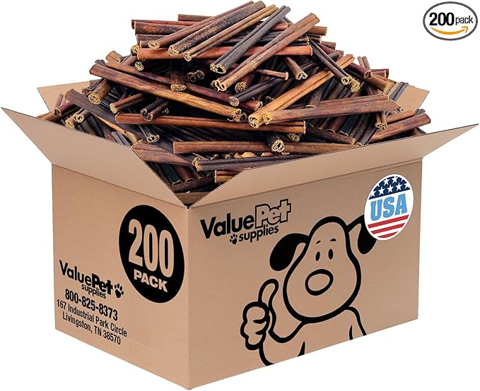 ValueBull USA Collagen Sticks for Small Dogs, 6 Inch Extra Thin Chews, Natural Dog Treats, 200 Count Bulk Pack - Promotes Joint, Skin & Coat Health with Glucosamine and Chondroitin
