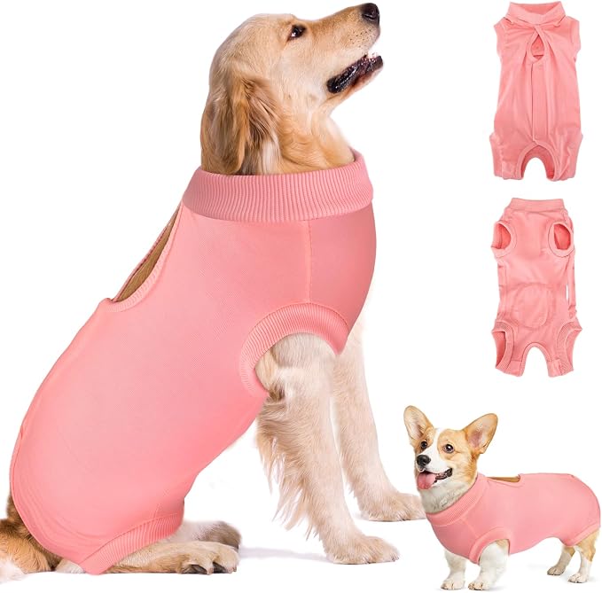 SlowTon Dog Recovery Suit - Surgery Recovery Suit for Female Male Dogs, Dog Onesie After Spay Abdominal Wounds, Prevent Licking E-Collar Cone Alternative Pet Surgical Suit(Pink,M)