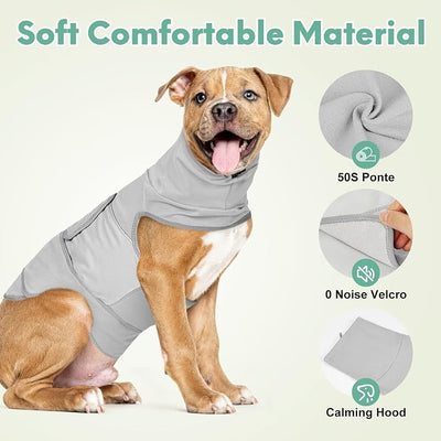 Dog Anxiety Shirt with Hood, Thunder Vest Noise-Reducing, Skin-Friendly Relief Calming Jacket for Storm, Separation, Festive Fireworks, Vet Visits, S, Light Grey