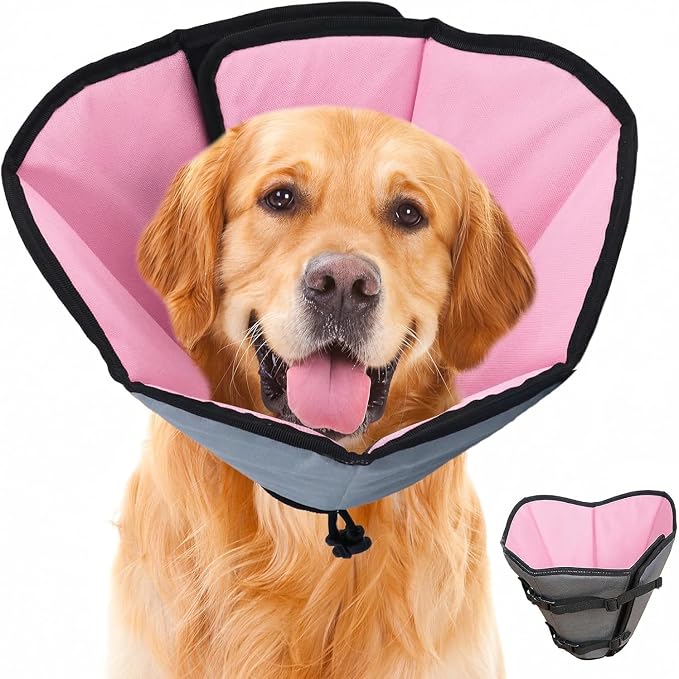 Dog Cone Collar for Dogs After Surgery Extra Long, Adjustable Comfy Dog Elizabethan Pet Collar Cone for Large Dogs Anti-Lick Protective Wound (Pink, S)