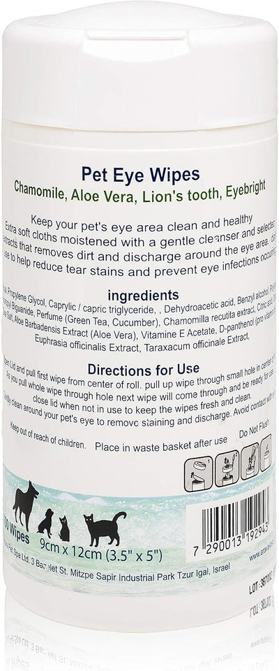 Arava Dog Eye Wipes and Cat Eye Cleaner - 100 Count Natural Dog Tear Stain Remover Wipes - Gentle Pet Wipes for Face, Eye Discharge, Booger, and Crust Removal, Safe for Puppies and Kittens