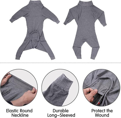 Dog Recovery Suit Abdominal Wound After Surgery Wear Prevent Licking Wounds E-Collar & Cone Alternatives Postoperative Shirt Dog Pajamas Long Sleeve Prevent Shedding (XX-Large, Grey)