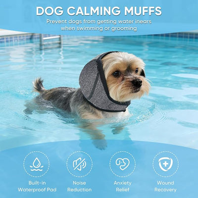 Dog Calming Hoodie,Ear Wrap Hematoma for Dogs,Dog Ear Muffs Noise Protection, Adjustable Head Cover for Anxiety Relief (Grey, Small(Head Circle:10"-15",Weight:17-39 lb))