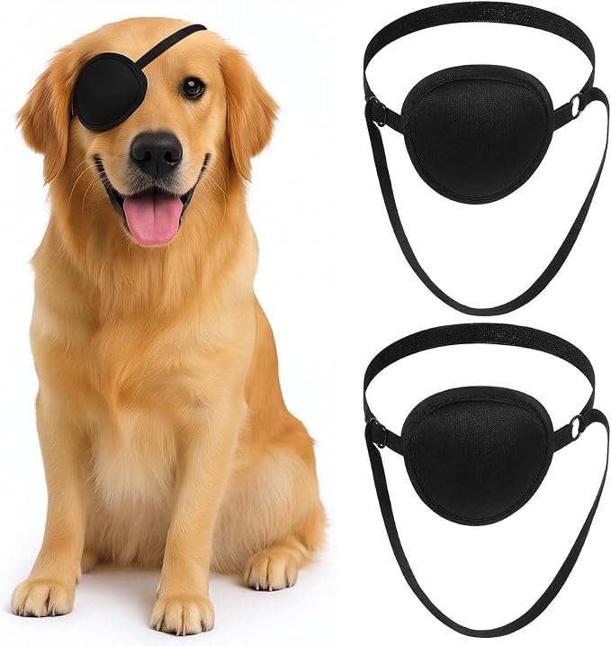 2pcs Eye Patch for Dogs, Adjustable Dog Eye Patch, Soft and Comfortable Eyes Patches, Used for Postoperative Eyes Injuries in Medium and Large Dogs, Black