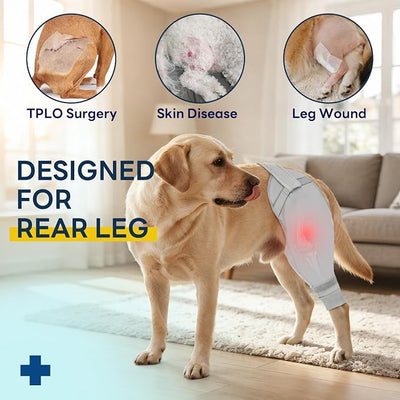Dog Rear Leg Sleeve to Stop Licking, Upgraded Hind Leg Cover to Stop Slipping, for TPLO Surgery, Skin Conditions, Wounds, Breathable Soft Fabric, Dog Cone Alternative, Right, L, Grey