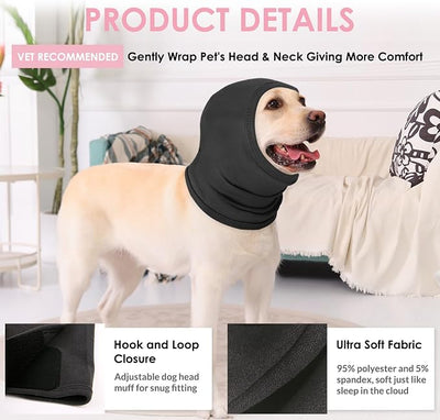 KOESON Dog Calming Hoodie, Soft No Shake Ear Wraps for Dogs, Adjustable Dog Ear Muffs Noise Protecion, Head & Neck Covers for Dogs for Thunder, Firework, Grooming, Separation Anxiety, Hematoma