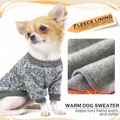 2 Pieces Dog Sweaters for Small Dogs Fall Dog Clothes Male Winter Fleece Dog Sweaters Warm Thick Pet Outfit Coat Small Dog Sweater for Boy Girl Dogs, Yorkie, Chihuahua, Pug, Cat, Pug,S,Grey Navy