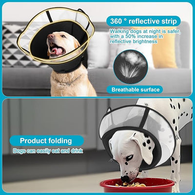 Soft Elizabethan Dog Cone Collar for Large, Medium & Small Dogs - Adjustable Recovery Collar for Post-Surgery, Wound Protection & Licking Prevention - Lightweight Pet Cone Alternative（Black,S）
