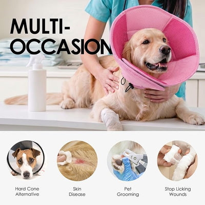 AOFITEE Large Dog Cone - Adjustable Dog Cone to Stop Licking, Foldable Extra Large Cones Dogs for Wound Healing, Pet Elizabethan Cones Collar After Surgery, XL Fabric Pet Neck Collar, Pink X-Large
