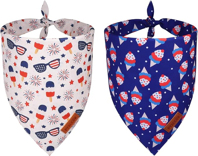 PTDECOR American Flag Dog Bandana Ice Cream Flag Patterns, 4th of July Pet Scarf, Reversible Triangle Patriotic Bandanas for Large X-Large Dogs Pets (X-Large)