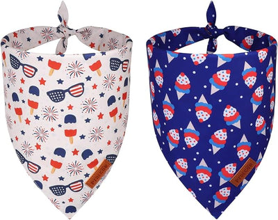PTDECOR American Flag Dog Bandana Ice Cream Flag Patterns, 4th of July Pet Scarf, Reversible Triangle Patriotic Bandanas for Medium Large Dogs Pets (Large)