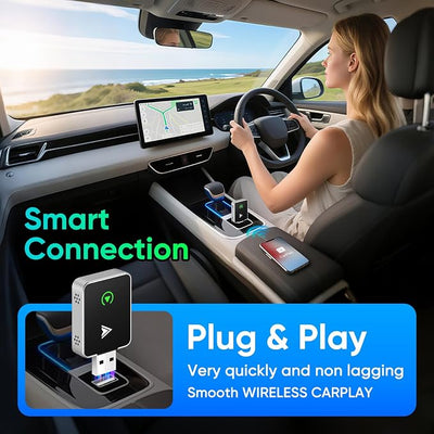 Upgraded Wireless CarPlay Adapter, 2-in-1 Mini Size CarPlay & Android Auto Adapter, Convert Wired to Wireless with USB & USB-C/Type-C, Plug & Play, Stable Control & No Delay, with iPhone & Android