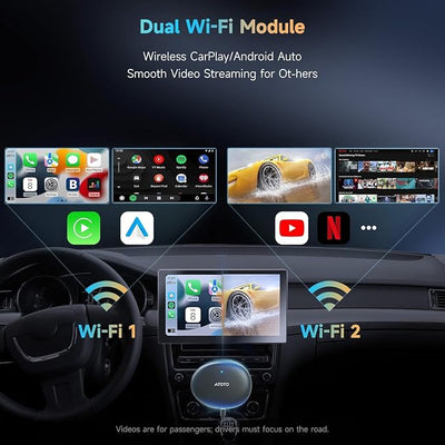 AI CarPlay Box Dual-WiFi Wireless CarPlay&Android Auto Adapter | Built-in Android Multimedia System, Video & Music Apps, Navigation, AI Voice, Support Factory Wired CarPlay/Android Auto