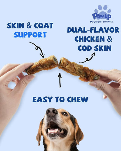PAWUP Dog Treat Chicken Wrapped Cod Skins, Fish Chews Rolls for Medium Dogs, Healthy, Rawhide-Free, 21 oz