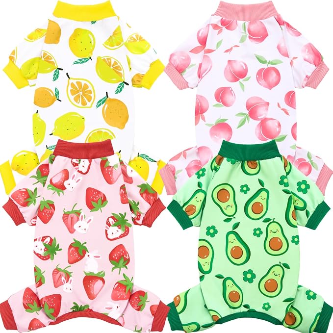 XPUDAC 4 Pieces Dog Pajamas Small Sized Dogs Boy Girl Strechy Soft Pjs Summer Pet Clothes for Dog Cat Puppy Onesies, XS