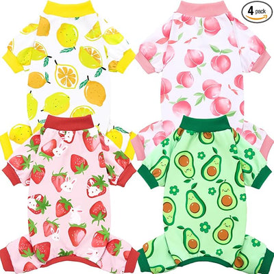 XPUDAC 4 Pieces Dog Pajamas Small Sized Dogs Boy Girl Strechy Soft Pjs Summer Pet Clothes for Dog Cat Puppy Onesies, XL
