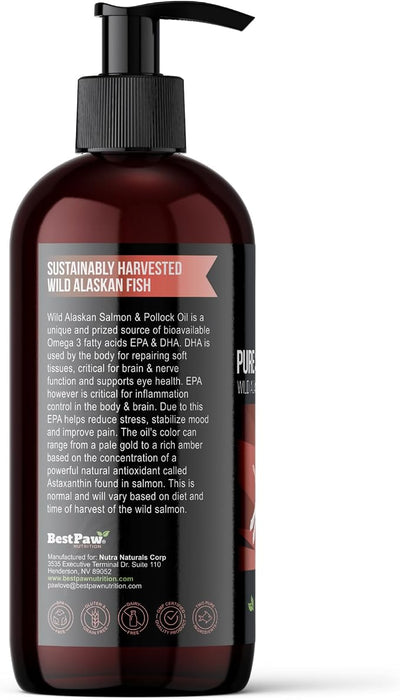 Wild Alaskan Salmon Oil for Dogs | Liquid Omega 3 Fish Oil with Pump | Skin and Coat, Joint and Heart Support | High Potency EPA and DHA | 16oz