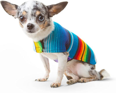 Shih Tzu Clothes - Handmade Dog Poncho from Authentic Mexican Blanket by Baja Ponchos (Blue, Medium)