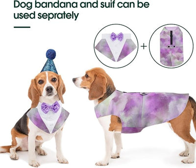Kuoser Dog Tuxedo Dog Suit and Bandana Set, Dogs Tuxedo Wedding Party Suit, Dog Prince Wedding Bow Tie Shirt Formal Dog Wedding Attire for Large and Medium Dogs Golden Retriever Samo Bulldogs