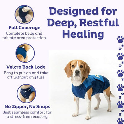 Surgi Snuggly Dog Surgery Recovery Suit - Dog Onesie for Post Surgery Recovery, Female Spay & Male Neuter - Surgical Suit for Dogs, E-Collar Cone Alternative, Double Blue - Medium - 14" - 17" (EC)