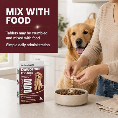 Dewormer for Dogs, Fenbendazole for All Wormers, Hookworms, Tapeworms, Whipworms and Roundworms, 12 Count