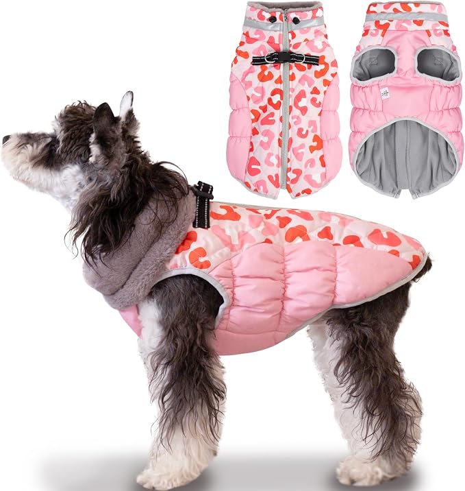 Cutebone Winter Dog Coat with Harness, Reflective Warm Jacket with Zipper for Cold Weather, Snowsuit for Small, Medium, Large Dogs YRFN06XL