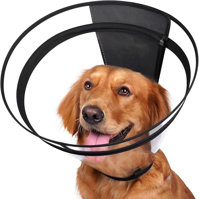 Dog Cone, Transparent Recovery Collar for Large Dogs, E Collar After Surgery to Stop Licking, Depth Adjustable Soft Cone Not Block Vision Patented (XL-Long)