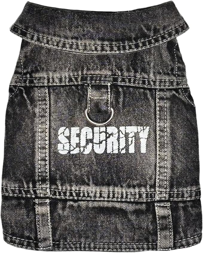 Dog Jeans Black Security Jacket Denim Pet Coat for Puppy Small Dogs Cotton Classic Overalls Male Cat Costumes Sleeveless Washed Vest Clothes Outfit T-Shirts（Large）