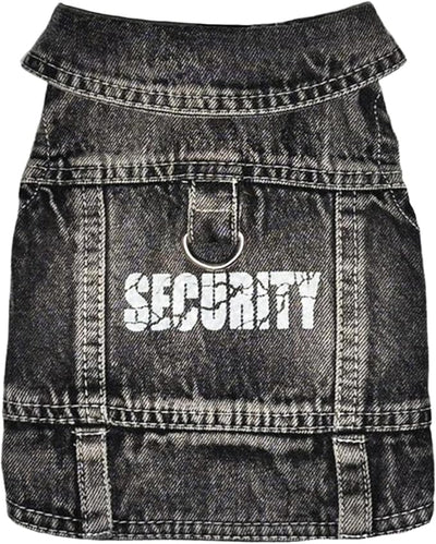 Dog Jeans Black Security Jacket Denim Pet Coat for Puppy Small Dogs Cotton Classic Overalls Male Cat Costumes Sleeveless Washed Vest Clothes Outfit T-Shirts（Large）