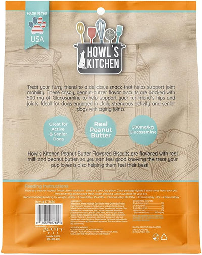 Howl's Kitchen Biscuits, 12 oz Bag, 1 Count, Peanut Butter Flavor, Hip and Joint Formula, Rawhide Free, Soft and Chewy Dog Treats, 500mg of Glucosamine for Dogs, For Active and Senior Dogs (Pack of 2)