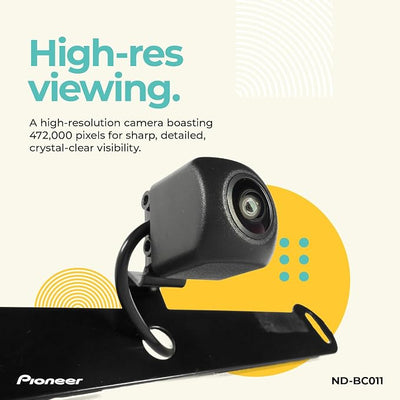 Pioneer ND-BC011 Rear View Backup Camera – NTSC Universal Camera with Selectable Front View, 155° Wide Angle, Night Vision, High Res, License Plate Mount – Compatible with Pioneer in-Dash Receivers