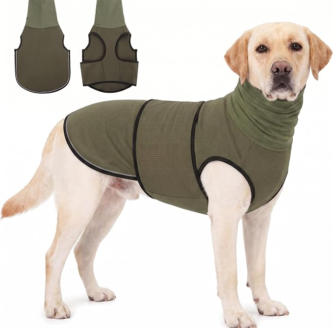 KOESON Dog Anxiety Vest with Ear Wraps, Large Dog Thunder Jacket with Double Compression, Breathable & Reflective Dog Calming Hoodie for Thunder, Fireworks, Travel, Separation, Army Green XXL