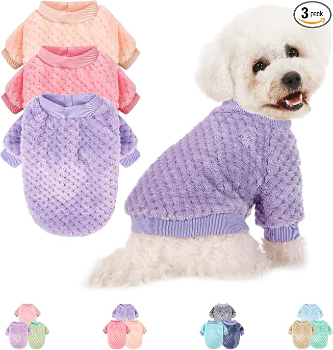 POMIU Dog Sweater, Dog Sweaters for Small Medium Dogs or Cat, Warm Soft Flannel Pet Clothes for Dogs Girl or Boy, Dog Shirt Coat Jacket (Peach+Purple+Rose, Medium)