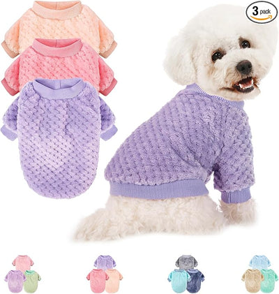 POMIU Dog Sweater, Dog Sweaters for Small Medium Dogs or Cat, Warm Soft Flannel Pet Clothes for Dogs Girl or Boy, Dog Shirt Coat Jacket (Peach+Purple+Rose, Small)