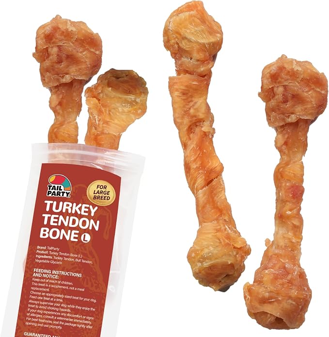 TailParty Turkey Tendons for Dogs (Bone, L, 4 oz), All Natural Dental Chews for Large Dogs, Rawhide Alternative, Long-Lasting Training-Reward Treats for Health-Conscious Pet Owners