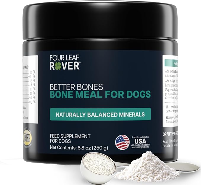 Four Leaf Rover Better Bones Bone Meal for Dogs - Dog Calcium Supplement for Healthy Joints, Teeth, & Bones - from 100% Grass-Fed New Zealand Beef Bone