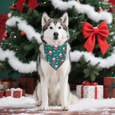 PTDECOR Christmas Dog Bandana, Snowman and Tree Santa Design Reversible Holiday Pet Scarf, Red Green Triangle Christmas Bandanas for Extra Large Dogs (X-Large)