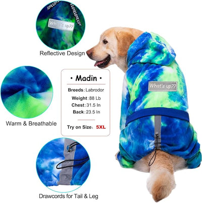 Dog Hoodies Winter Coat for Large Medium Dogs, Pullover 6 Legs Warm Coat Hooded Sweatshirt, Fleece Hoodie for Cold Weather (Bandhnu Green, 2X-Large)