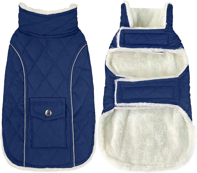 Malier Dog Winter Coat, Windproof Dog Cold Weather Coats with Real Pocket, Winter Extra Warm Pet Coat Fleece Jacket Reflective Clothes for Small Medium Large Dogs and Puppy (Blue, Large)
