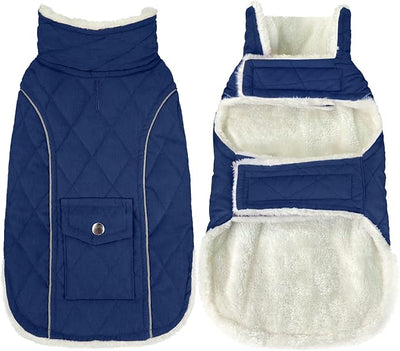 Malier Dog Winter Coat, Windproof Dog Cold Weather Coats with Real Pocket, Winter Extra Warm Pet Coat Fleece Jacket Reflective Clothes for Small Medium Large Dogs and Puppy (Blue, Large)