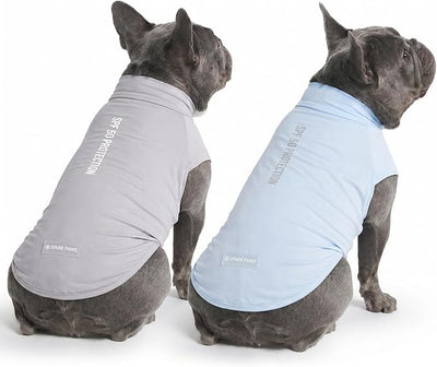 Spark Paws Sunblock Dog T-Shirt, SPF30 Protection, Lightweight Breathable Quick Dry for Dogs with Sensitive Skin - Blue & Grey (Set of 2) - L