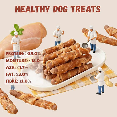 Pawmate Dog Treats Chicken Wrapped Peanut Butter Biscuit Sticks, Grain Free Rawhide Free Dog Chews, Healthy Training Treats Snacks for Small Medium Large Dogs, 10.6 oz