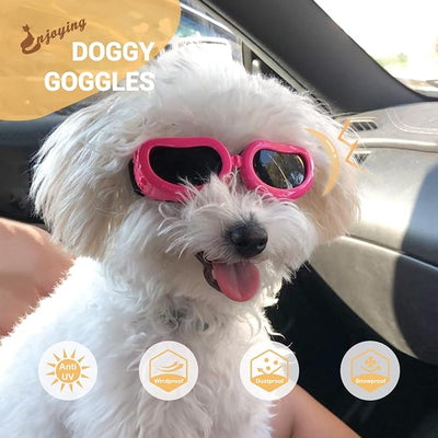 Enjoying Dog Goggles Small Breed, Dog Sunglasses UV Protection, Cycling Eye Protection for Small Dogs, Breathable Windproof Dustproof Anti-Fog, Adjustable Straps, Classic Pink