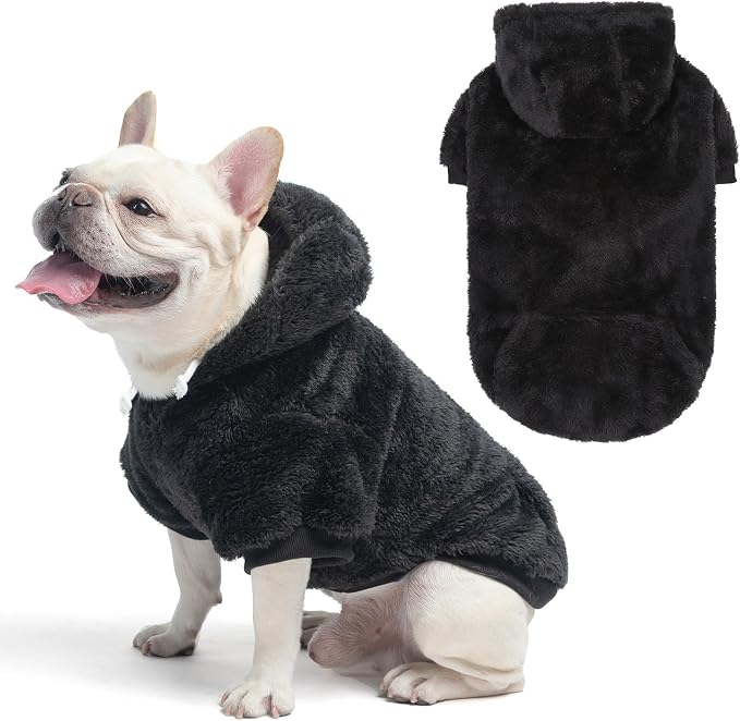 SCENEREAL Fleece Dog Sweaters Hoodie for Small Medium Large Dogs Girls Boys, Plush Fuzzy Dog Clothes Hoodies with Leash Hole, Winter/Fall Puppy Cold Weather Coat, Sherpa Hooded Sweatshirt, Black SM