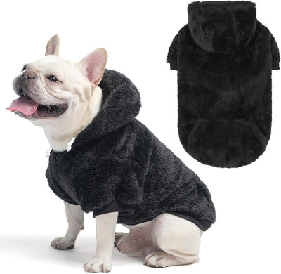 SCENEREAL Fleece Dog Sweaters Hoodie for Small Medium Large Dogs Girls Boys, Plush Fuzzy Dog Clothes Hoodies with Leash Hole, Winter/Fall Puppy Cold Weather Coat, Sherpa Hooded Sweatshirt, Black SM