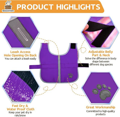 Queenmore Dog Winter Coat, Cold Weather Fleece Jacket for Dogs, Waterproof Reflective Reversible, for Small, Medium and Large Dogs (Purple, XL)