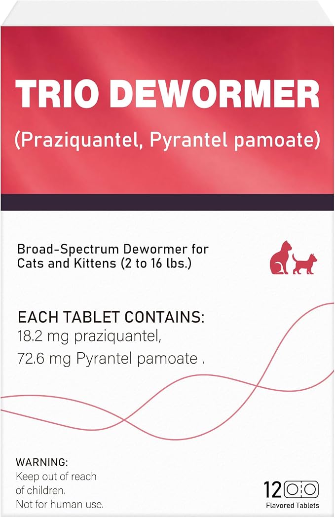 Broad-Spectrum Dewormer for Cats & Dogs | Praziquantel + Pyrantel Pamoate | Controls Tapeworms, Roundworms & Hookworms | 12 Flavored Tablets