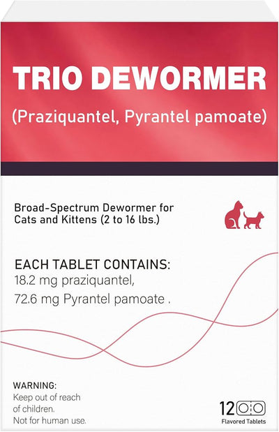 Broad-Spectrum Dewormer for Cats & Dogs | Praziquantel + Pyrantel Pamoate | Controls Tapeworms, Roundworms & Hookworms | 12 Flavored Tablets